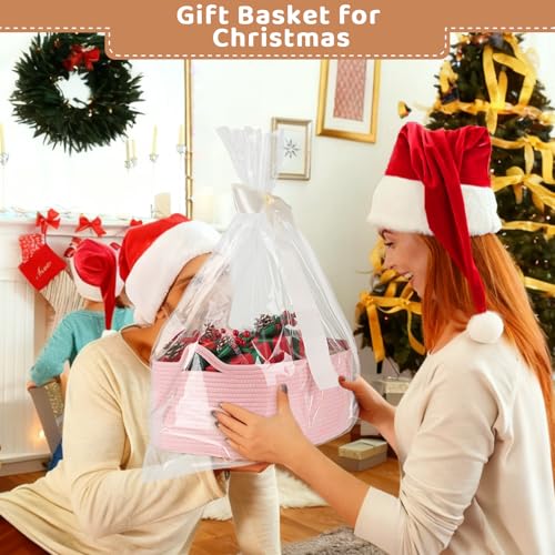 OIASKET Large Empty Gift Baskets for Baby Shower, 16.5" L x 12.6" W x 7" H Cute Woven Storage Basket with Gift Bags and Ribbons, Small Rope Toy Basket with Handles, Cat Dog Pet Toy Organizer - Pink - color: Pink, size: Large: 16.5"L x 12.6"W x 7"H