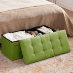 HAUSFRAU 31.5 Inches Ottoman with Storage Bench, Folding Ottoman Bench Small Foot Rest Stool, Bedroom Bench with Flipping Lid, Linen Avocado - color: Avocado, size: 13"D x 31.5"W x 13"H