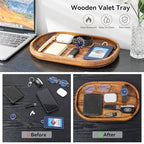 Acacia Oval Wooden Valet Tray for Men Women, Acacia Wood Serving Tray Key Dump Bedside Nightstand Dresser Organizer EDC Catch All Decorative Wooden Tray for Phone Wallet Keys Jewelry (12 x 7.9 Inch)