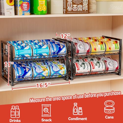 SUFAUY Stackable Can Rack Organizer for Pantry, 2 Tier Soda Canned Food Storage Holds Up to 60 Cans, Steel Square Frame Shelves for Storage, 2 Pack - color: Black, size: 12"D x 16.5"W x 11"H