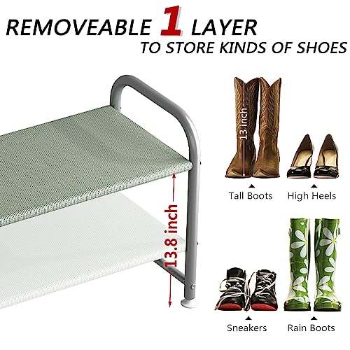 INGIORDAR Shoe Rack 2 Tier Long Storage Organizer Wide Metal Shoe Shelf for Closet Entryway Grey - color: Grey, size: 2 Tier