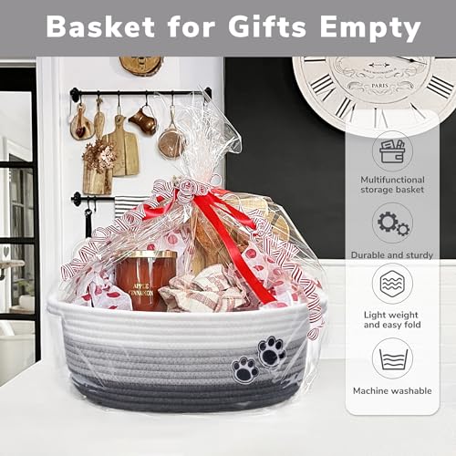 Small Dog Toy Basket, Cute Woven Baskets for Shelves, Decorative Rope Storage Baskets for Nursery, Baby Gift Basket for Diapers, 12 x 8 x 5 inches - color: Grey, size: 12"L x 8"W x 5"H