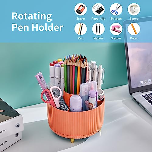 Marbrasse Desk Organizer, 360-Degree Rotating Pen Holder, Desk Organizers and Accessories with 5 Compartments Pencil Holder, Art Supply Storage Box Caddy for Office, Home（Orange） - color: Orange