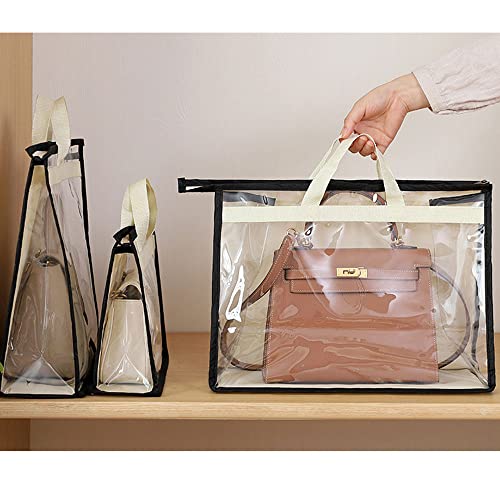 fazhongfa 6PCS Dust Bags for Handbags Clear Purse Storage Organizer Non-Woven Hanging Bag Closet with Zipper and Handle (XL Cream Color) - color: Cream Color