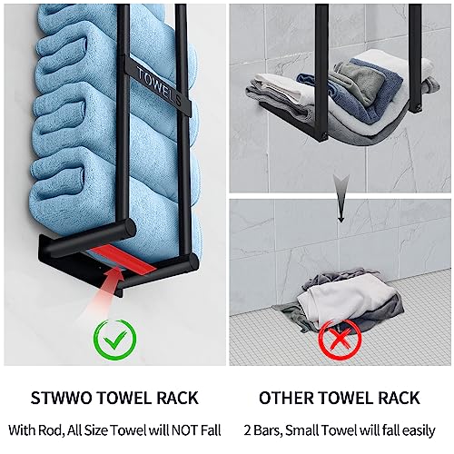 STWWO Towel Racks for Bathroom Wall Mounted, 22inch Wall Towel Rack for Rolled Towels, Towel Storage for Small Bathroom, Black - color: Black, size: 22 IN