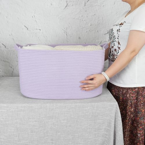 XUANGUO Large Rectangle Blankets Basket Living Room 22"x17"x12" Woven Cotton Rope Storage Baskets for Nursery Toy Basket for Kids Wicker Laundry Baskets Bin for Clothes Towels purple or Lavendor - color: purple or Lavendor