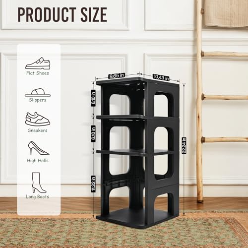 TRZZ 4-Tier Small Shoe Rack, Vertical Narrow Stackable Organizer with Removable Partition, Efficient Shoe Storage for Closet, Entryway, and Small Spaces (Black) - color: Black, size: 4-Tier-9.5"L