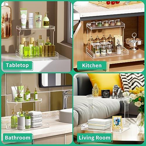 NPPLUS Bathroom Countertop Organizer, 2-Tier Clear Acrylic Counter Storage Shelf for Bathroom Counter Organizer, Clear Makeup Storage Vanity Trays for Cabinet, Kitchen Spice Rack - style: Bathroom Countertop Organizer