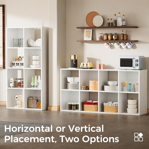 COMHOMA 8 Wood Cube Storage Organizer with Open Back and Removable Back Panels, 11In White Cube Storage Bookshelf, Cubicle Shelf Bookcase for Home Office Bedroom Living Room, Vertical or Horizontal - color: 8 Cube Cloud