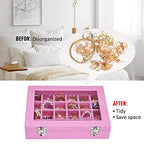 Vicoter Velvet Jewelry Box 24 Grid Jewelry Ring Display Organiser Box Tray Holder Earrings Storage Case for Girls Wife Mom Women (Pink) - color: Pink