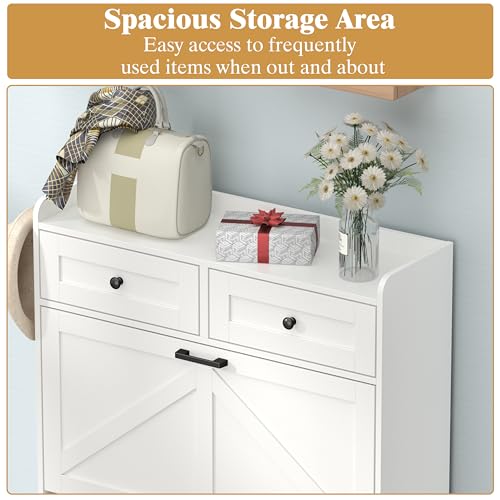 Thacuok Shoe Cabinet with 3 Flip Drawers & 2 Storage Drawers, Rustic Farmhouse Narrow Shoe Organizer Cabinet, Slim Shoe Rack Cabinet, Shoe Storage Cabinet for Entryway, Hallway, Front Door - color: White, size: 3 Drawers