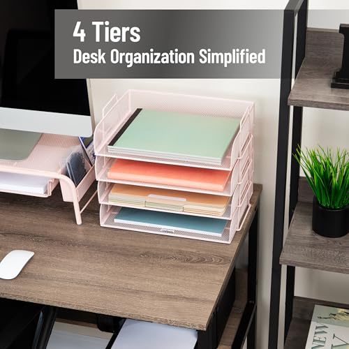 Mind Reader Stackable Paper Tray, Desktop Organizer, File Storage, Office, Metal Mesh, 4 Pcs., Pink - color: Pink, size: 13.3" x 9.8" x 11.3"