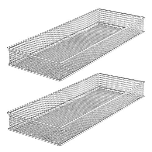 YBM HOME Silver Mesh Drawer Cabinet and or Shelf Organizer Bins, School Supply Holder Office Desktop Organizer Basket (2, 6x15x2 Inch) - size: 6x15x2 Inch