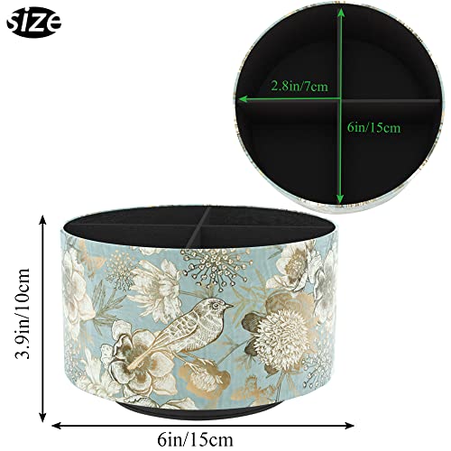 Hennaja Round Leather Art Supply Organizer,Remote Control Holder,360 Degree Rotating,Multi-Functional Pencil Holder,4 Compartments Desktop Stationary Organizer(1-Blue Bird) - color: 1-Blue Bird