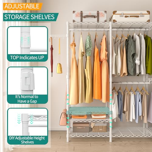 Heavy Duty Garment Rack, Metal Closet Organizers and Storage Clothing Racks 3 Tiers Adjustable Wire Shelving with 2 Hanger Rods and Side Hooks, 44.7" Lx16.5 Wx76.8 H, Max Load 800LBS, White - color: White, size: A1: 3 Tiers with 2 Rods,44.7"L x 16.5"W x 7