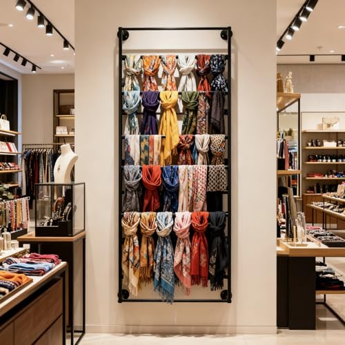 10-Layer Wall Mounted Display Rack, Wrapping Paper Ribbon Organizer Scarves Tie & Scarf Rack Belts Towel Holder Necktie Hijab Stand Metal Shelving for Home, Retail Stores, Flower Shop - color: Black, size: L: 23.6 in, H: 47.2 in