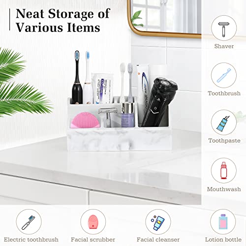 Luxspire Electric Toothbrush Holders, Bathroom Organizer Countertop Caddy 5 Slots Resin Large Toothbrush Holder Caddy Toothpaste Razor Marble Toothbrush holders for Bathroom Accessories, Gravel White - color: Gravel White, size: 5 Slots
