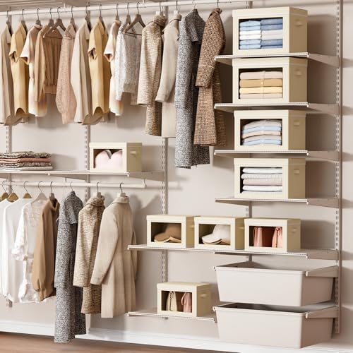 Homsorout Storage Bins with Lids - Small Fabric Organizers with Window, Collapsible Storage Bins for Clothes, Decorative Closet Organizers for Towels, Tshirt, 4 Pack, Beige - color: Beige, size: S(4-Pack)