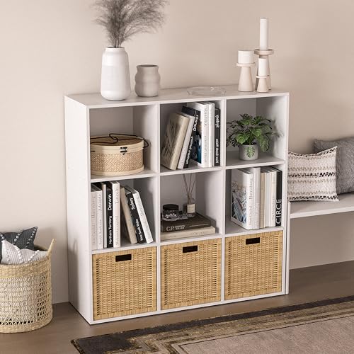 Wooden 9 Cube Storage Organizer with Closed Back Panel,White Cube Shelf Cubby Storage Organizer with Compartments for Living,Bookshelf, Easy to Install (White, 9 Cube-11in) - color: White, size: 9 Cube-11in