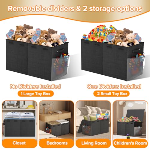Large Toy Box Chest, Collapsible Sturdy Toy Storage Organizer Boxes Bins Baskets Dinosaur Kids Toy Chest Bin with Lids for Boys Girls Living Room Playroom Bedroom Nursery 25"x14"x16" Black - color: Black－2