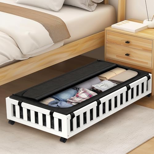 Gashell 2 Pack Bamboo Under Bed Storage with Wheels, 39”x20”x7.8” Lager Under Bed Storage Containers (White) - color: White