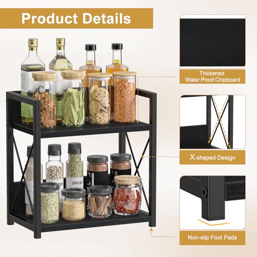 Giikin Countertop Organizer, 2 Tier Coffee Station Organizer for Desktop, Wood Counter Shelf Spice Rack for Kitchen (Black, M) - color: Black, size: Medium