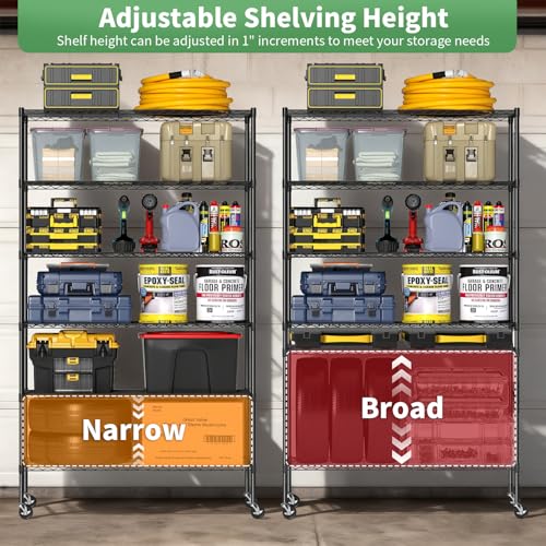 BestOffice Storage Shelves 6 Tier Metal Shelves Adjustable Garage Shelving Wire Shelving Unit Capacity 2100LBS with Wheels for Kitchen, Garage Pantry Closet Commercial,Black - color: Black, size: 18"D x 45"W x 82"H