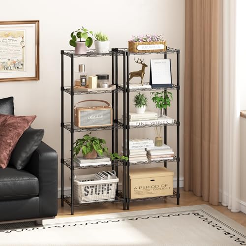 HOMEFORT Storage Shelves, 5-Wire Shelving, Metal Shelving Unit,Small Wire Shlving Rack for Kitchen, Pantry, Bathroom, Black, 16.5" W x 11.4" D x 47" H - color: Black, size: 17"W x 11"D x 47"H