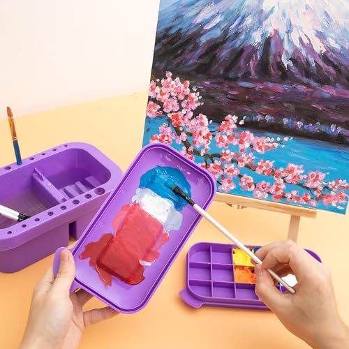 MyLifeUNIT Paint Brush Cleaner, Paint Brush Holder and Organizers with Palette for Acrylic, Watercolor, and Water-Based Paints (Purple) - color: Purple