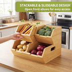 Bamboo Pantry Storage Bins for Vegetables, Potato and Onion Storage Bin for Pantry, Produce Bins for Kitchen Counter