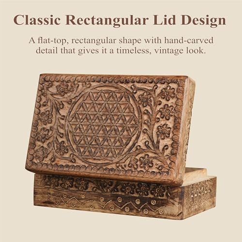 Ajuny Wooden Hand Carved Jewelry Box - Mango Wood Celtic Flower Carving Decorative Keepsake Box, Memory Box Organizer Travel Treasure Chest Trinket Holder Case Great Gifts 8x5 Inch - style: Celtic Flower