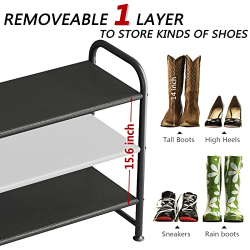 INGIORDAR Shoe Rack 3 Tier Long Storage Organizer Wide Metal Shoe Shelf for Closet Entryway Black - color: Black, size: 3 Tier