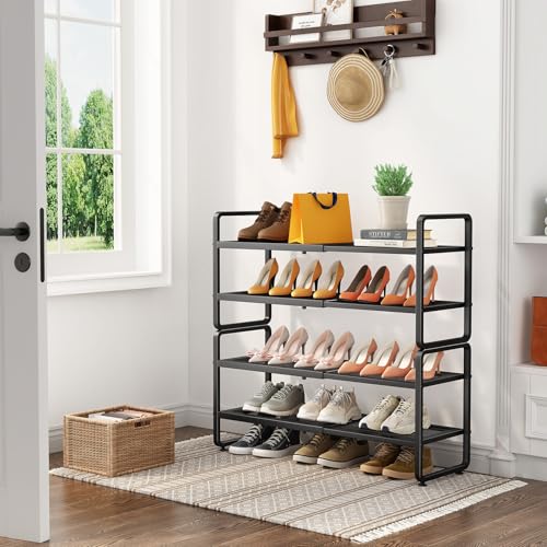 SNTD Shoe Rack - Expandable Shoe Organizer for Closet, Adjustable Metal Shoe Shelf Storage, Stackable Long Shoe Stand Holder for Garage, Entryway, Door Entrance (Black, 4-Tier) - color: Black, size: 4-Tier