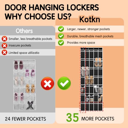 Kotkn 35 Compartment Over The Door Storage - Breathable Mesh Hanging Organizer with Large Pockets, Space Saving Design for Men & Women's Footwear, Closet, Bedroom- Black (Black, 35-Pocket) - color: Black