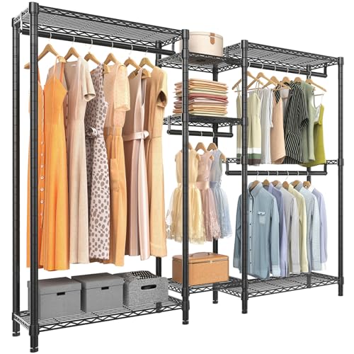 VIPEK Classic V6 Medium Heavy Duty Clothes Rack, 7-Tier Garment Rack with Adjustable Shelves, Portable Closet with 4 Hanging Rods, Space-Saving, 750lbs Capacity, 59.8" L x 14.6" W x 76.4" H, Black - color: Black, size: Classic V6 Medium