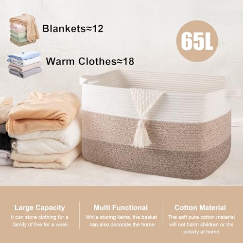 65L Cotton Rope Large Blanket Basket (19.7"x15.7"x11.8") for Living Room, Kids Room & Laundry, Storage Basket with Handle for Organizing Blankets, Pillows, Clothes & Toys, Gradient Yellow - color: Gradient Yellow, size: 19.7"x15.7"x11.8"