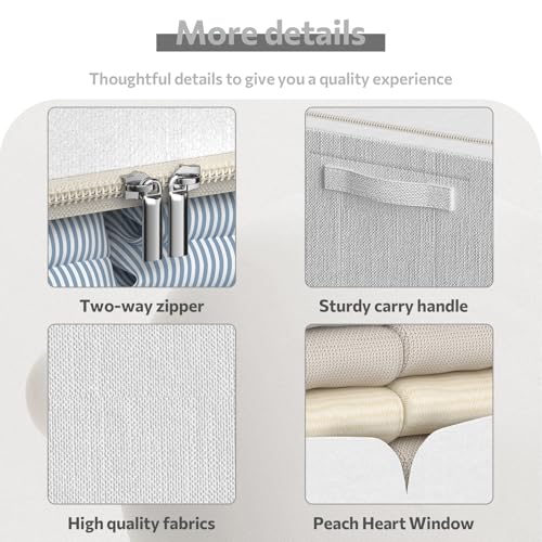 FHSQX 3 Pack Clothes Storage Bins Foldable Metal Frame Storage Box Stackable Linen Fabric Container Organizer Set with Carrying Handles and Clear Window (Cream White, 15.7x11.8x11.8inch(36L)) - color: Cream White, size: 15.7x11.8x11.8inch(36L)