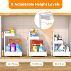 TATAANTY Under Sink Organizer 2 Pack, 2 Tier Metal Under the Sink Storage, Heavy Duty Slide out Pull out Cabinet Organizer, Height Adjustable for for Kitchen Bathroom Pantry Closet Organization Rack
