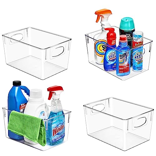 Sorbus 4 Pack Large Clear Plastic Storage Bins, Clear Organizer Bins with Handle for Kitchen, Pantry, Cabinet, Refrigerator, Craft, Toys, Clothes, Closet, Under Sink, Bathroom Organizers and Storage - size: Large, style: 4 Pack