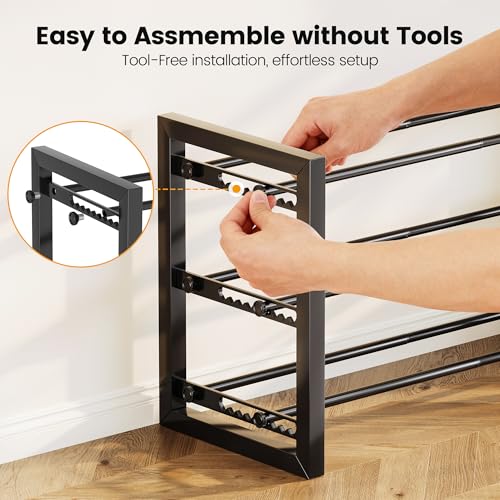 Homeiju Expandable Shoe Rack, 2 Tier Metal Shoe Shelf, Adjustable Shoe Stand for Sneakers, Boots, Heels, Heavy-Duty Steel Standing Shoe Organizer for Entryway, Closet, Bedroom, Black - color: Black, size: 2-Tier