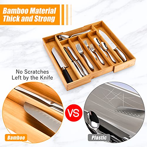 Bellsal Silverware Organizer Kitchen Drawer Organizer Expandable Bamboo Utensil Holder Cutlery Tray for Kitchen Utensil and Flatware Bedroom Office - color: Nature, size: 7 Slots Expandable