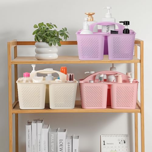 UUJOLY Plastic Portable Shower Caddy Basket Bucket, Cleaning Shower Basket with Handle Compartments Storage Basket Organizer for Bathroom Kitchen College Dorm Sink, Light Purple - color: Light Purple