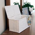 Household Essentials Small Handwoven Paper Rope Wicker Basket with Lid, White (Pack of 6) - color: White, size: Small (Pack of 6)