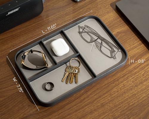 MUUJEE Leather Catchall Multitray (Design 2) - 11.65 x 7.75 x 0.8, Mountain Design Embossed Minimalist Wallet Tray for Men, Thoughtful Husband Gift, Desk EDC Organizer for Watch Keys Glasses, Gray - color: Gray