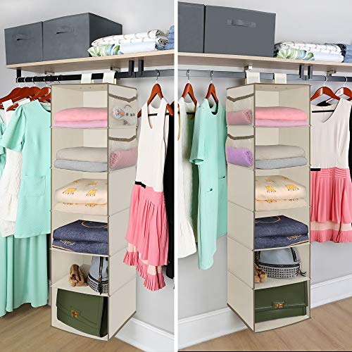 MAX Houser 6 Tier Shelf Hanging Closet Organizer, Closet Hanging Shelf with 2 Widen Straps for Storage, Foldable (Beige2) | Shelf, 2 Widen Straps, Storage - color: Milky-white