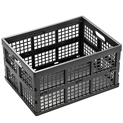 Eslite 34L Large Plastic Folding Storage Crates,Collapsible Crates for Storage,Pack of 3 (Grey) - color: Grey