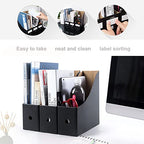 Foldable Desk File Holder Organizer Sturdy Cardboard Magazine Storage Box Document Rack with Blank Label Stickers for Home School Office (5, Matte Black) - color: Matte Black
