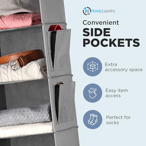Handy Laundry Hanging Closet Organizer - 6 Shelf Storage for Clothes, Sweaters, Shoes & Accessories - Space-Saving Wardrobe Shelves with Hooks for Dorm, RV & Small Closet Organization (Grey) - color: Gray