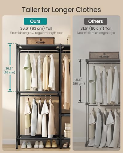 SONGMICS Clothes Rack, Portable Closet, Heavy-Duty Wardrobe Closet Organizer with Hanging Rails and Shelves, 79.9 Inches Tall, Total Load 297 lb, Easy Assembly, for Bedroom, Ink Black URDR212BZ01 - size: 89.8" L x 17.7"W x 79.9"H