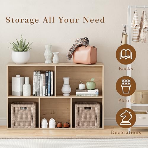 VDNEND Wooden Cube Storage Organizer with Closed Back Panel, 11in Cube Shelf Opening, Bookshelf, Display Shelf,Closet Cabinet for Home and Office (White Oak, 5-Cube 35.98L*9.45W*24.09H) - color: White Oak, size: 5-Cube 35.98L*9.45W*24.09H